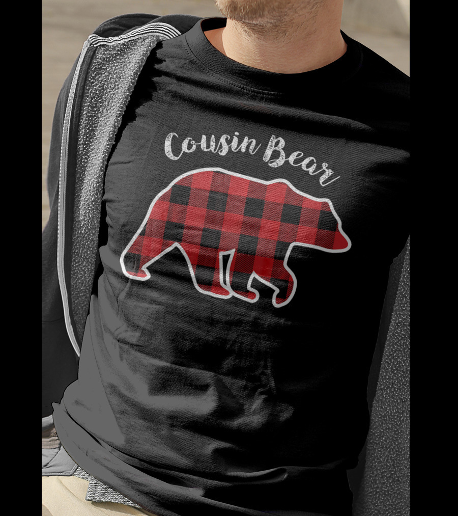 Cousin Bear Red Plaid Kids T-Shirt