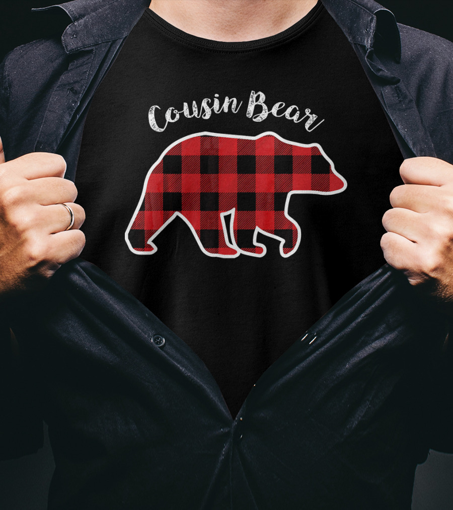 Cousin Bear Red Plaid Kids T-Shirt