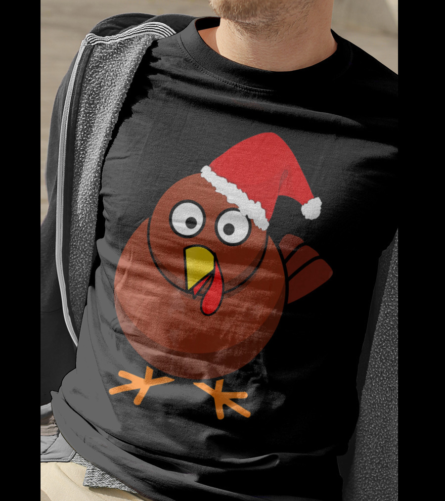 Funny Turkey Wearing A Santa Hat T-Shirt