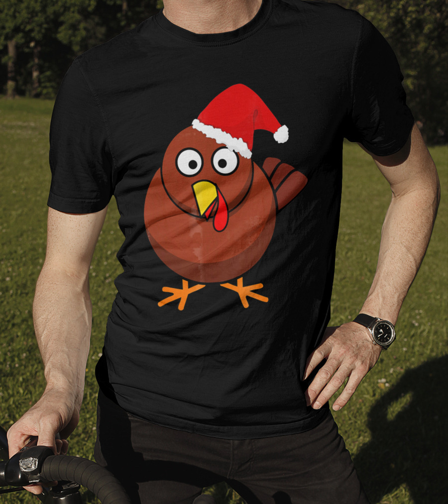 Funny Turkey Wearing A Santa Hat T-Shirt