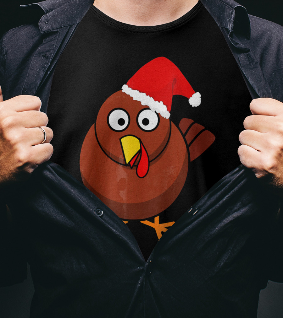 Funny Turkey Wearing A Santa Hat T-Shirt