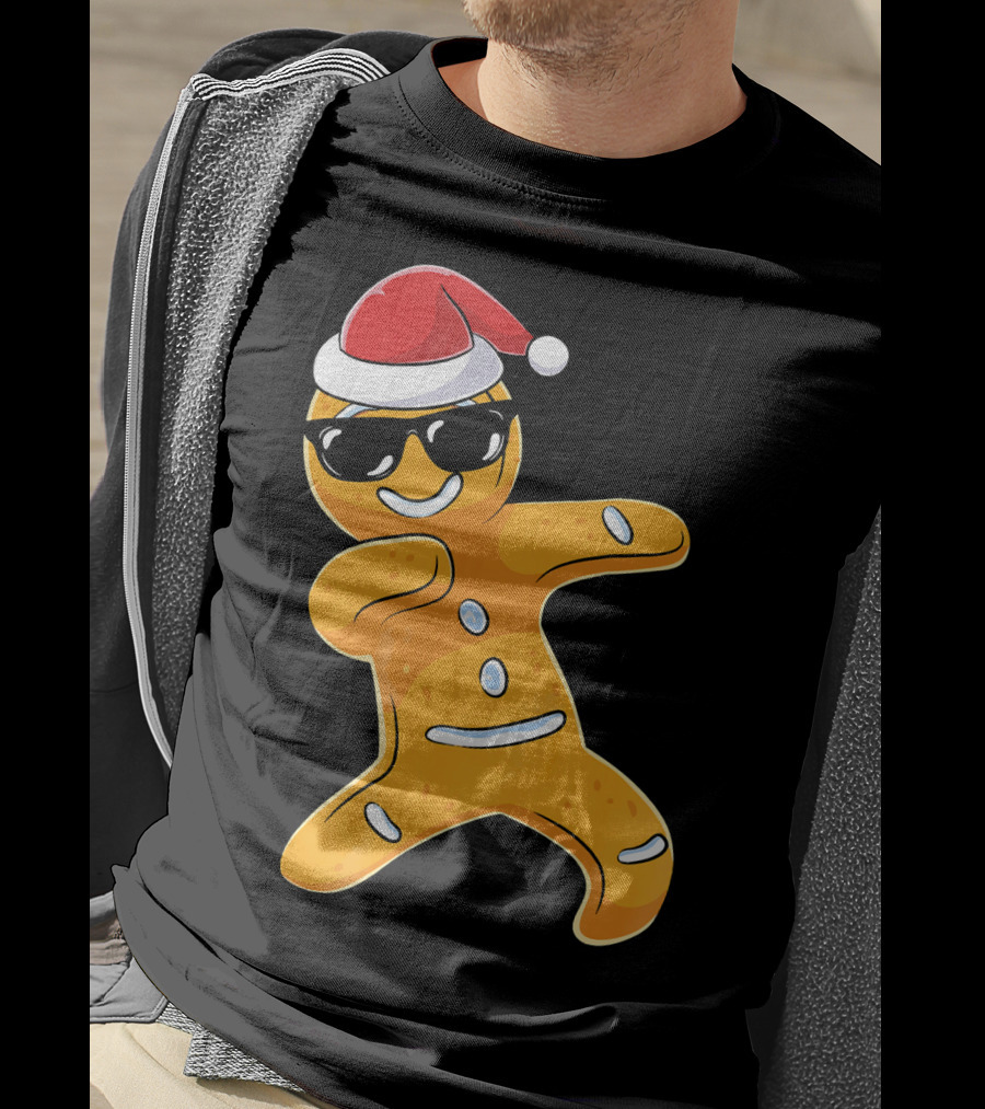 Christmas Dabbing Gingerbread Santa With Sunglasses T-Shirt