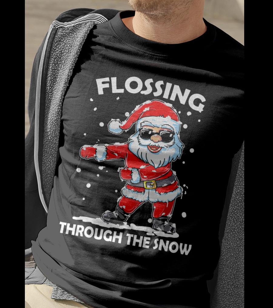 Flossing Through The Snow Santa Sunglasses Floss Dance T-Shirt