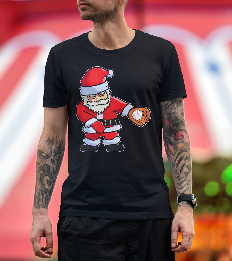 Baseball Santa Claus Flossing Dance Funny Ugly Holiday T-Shirt