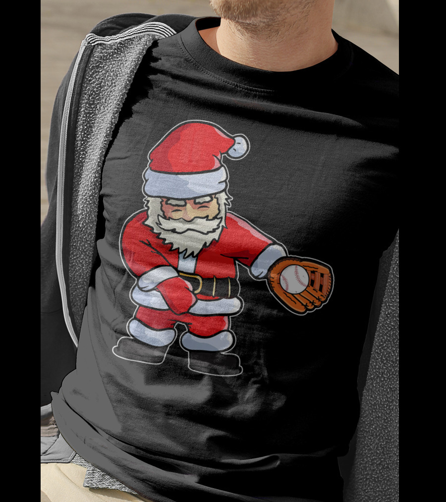 Baseball Santa Claus Flossing Dance Funny Ugly Holiday T-Shirt