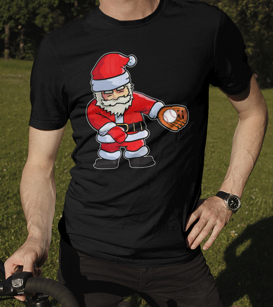 Baseball Santa Claus Flossing Dance Funny Ugly Holiday T-Shirt