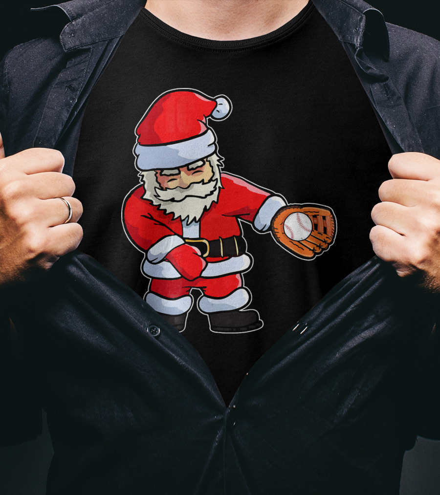 Baseball Santa Claus Flossing Dance Funny Ugly Holiday T-Shirt