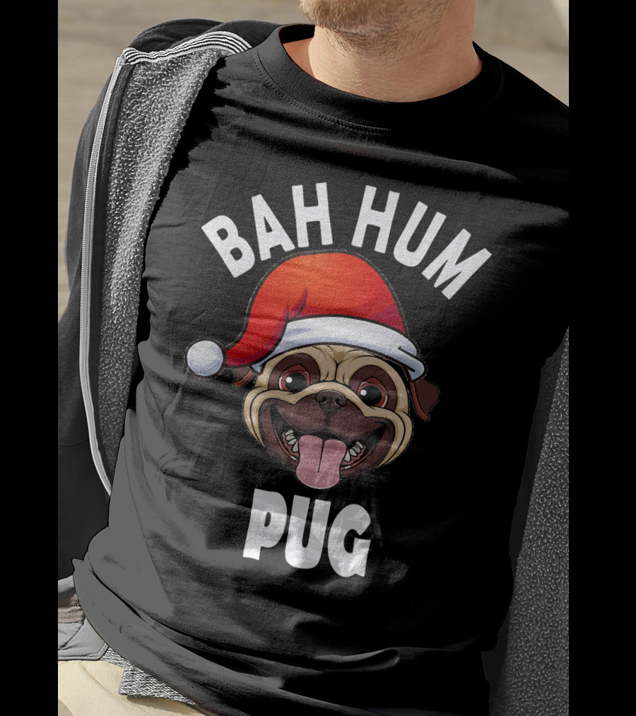 BAH HUM PUG Christmas Pug Lover Santa Hat T-Shirt