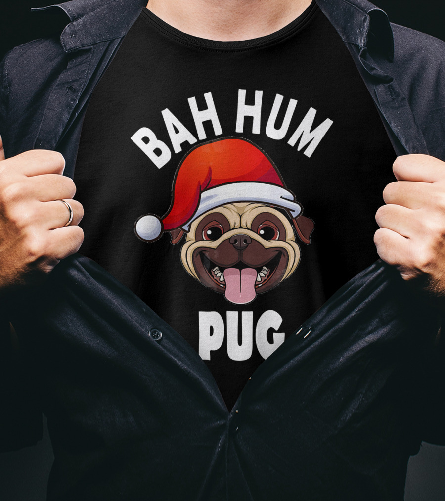 BAH HUM PUG Christmas Pug Lover Santa Hat T-Shirt