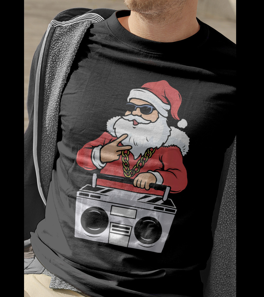 Santa Claus Rapper Style With Boombox And Bling T-Shirt