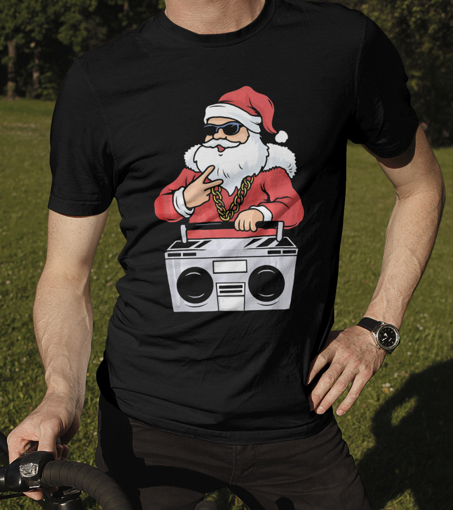 Santa Claus Rapper Style With Boombox And Bling T-Shirt