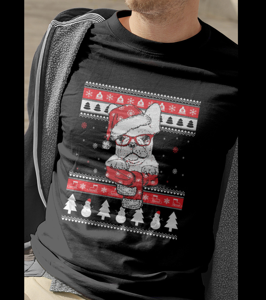 Festive Santa Hat French Bulldog Christmas T-Shirt