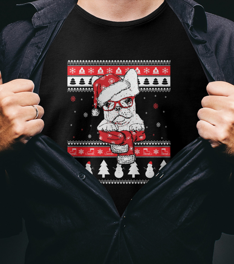 Festive Santa Hat French Bulldog Christmas T-Shirt