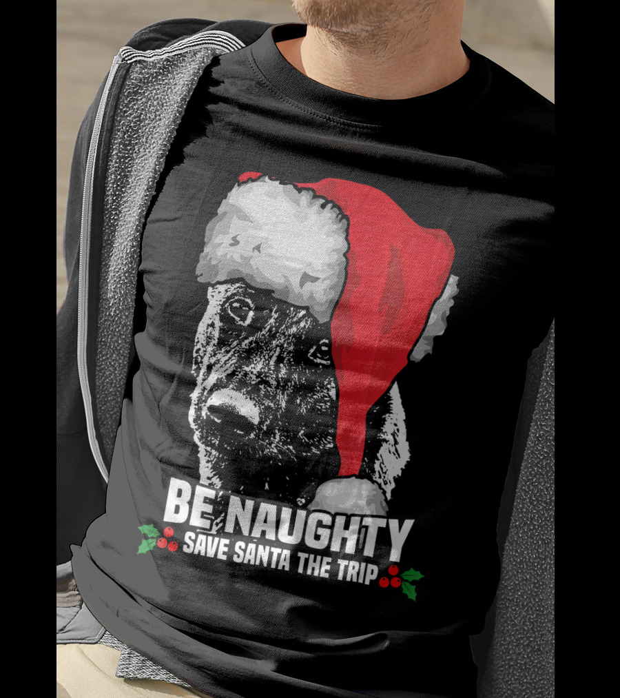 Be Naughty Save Santa The Trip Dutch Shepherd Christmas Santa Hat T-Shirt