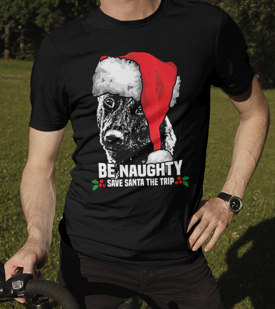 Be Naughty Save Santa The Trip Dutch Shepherd Christmas Santa Hat T-Shirt