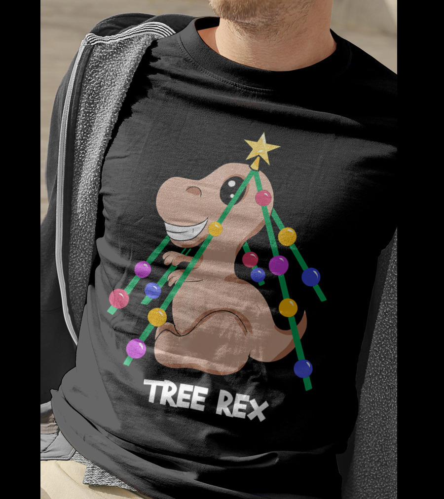 Tree Rex Christmas Dinosaur With Holiday Decoration T-Shirt