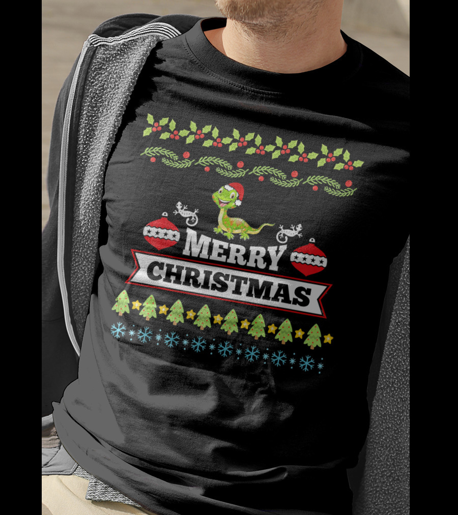 Merry Christmas Bearded Dragon Santa Hat Holiday Ornaments T-Shirt