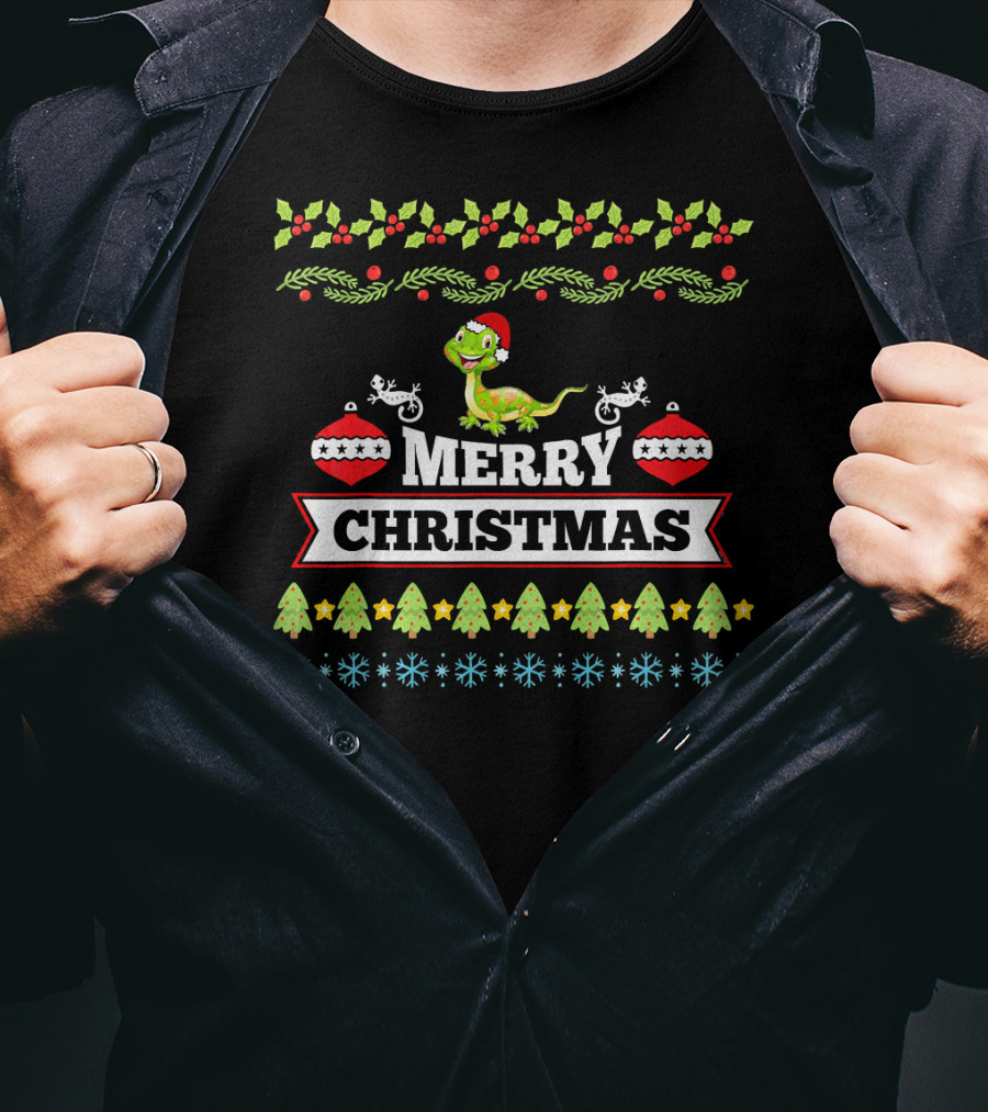 Merry Christmas Bearded Dragon Santa Hat Holiday Ornaments T-Shirt