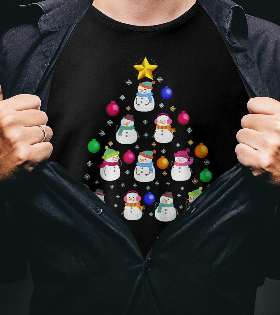 Funny Snowman Christmas Tree Ornament With Colorful Baubles And Star T-Shirt