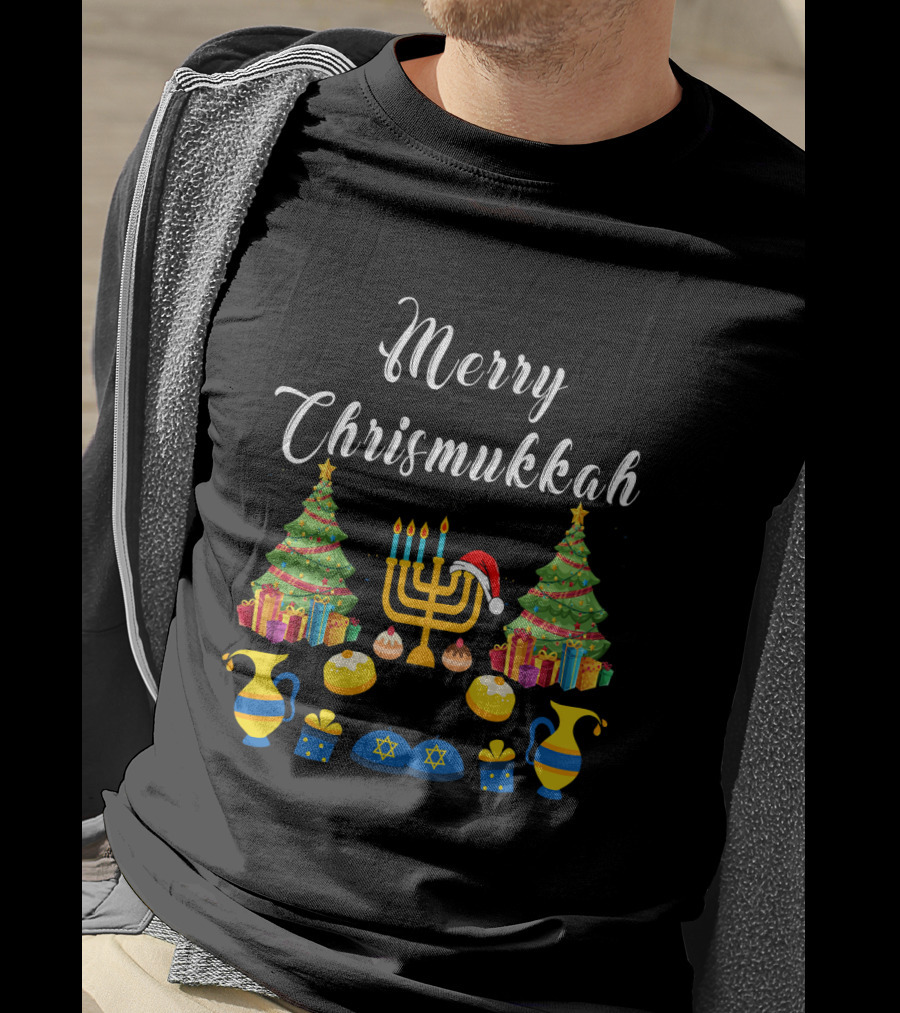 Merry Chrismukkah Menorah Christmas Trees Presents Star Of David T-Shirt