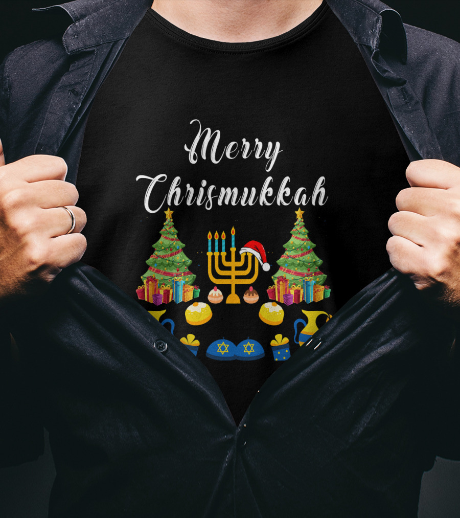 Merry Chrismukkah Menorah Christmas Trees Presents Star Of David T-Shirt