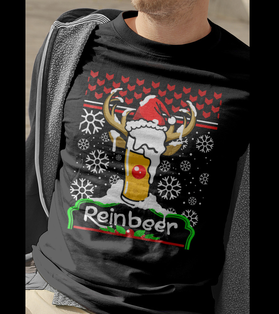 Reinbeer Santa Claus Antlers Snowflakes Holiday Cheer T-Shirt