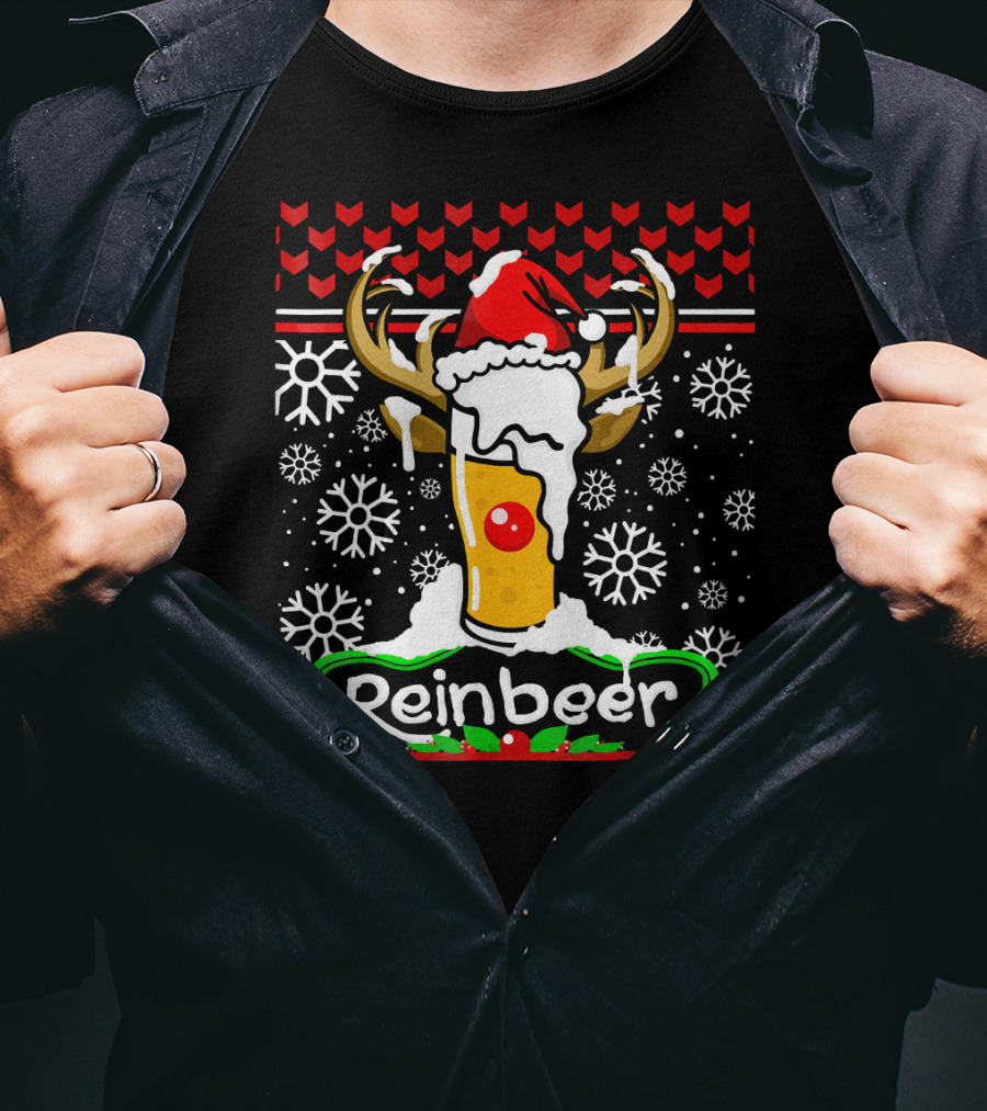 Reinbeer Santa Claus Antlers Snowflakes Holiday Cheer T-Shirt