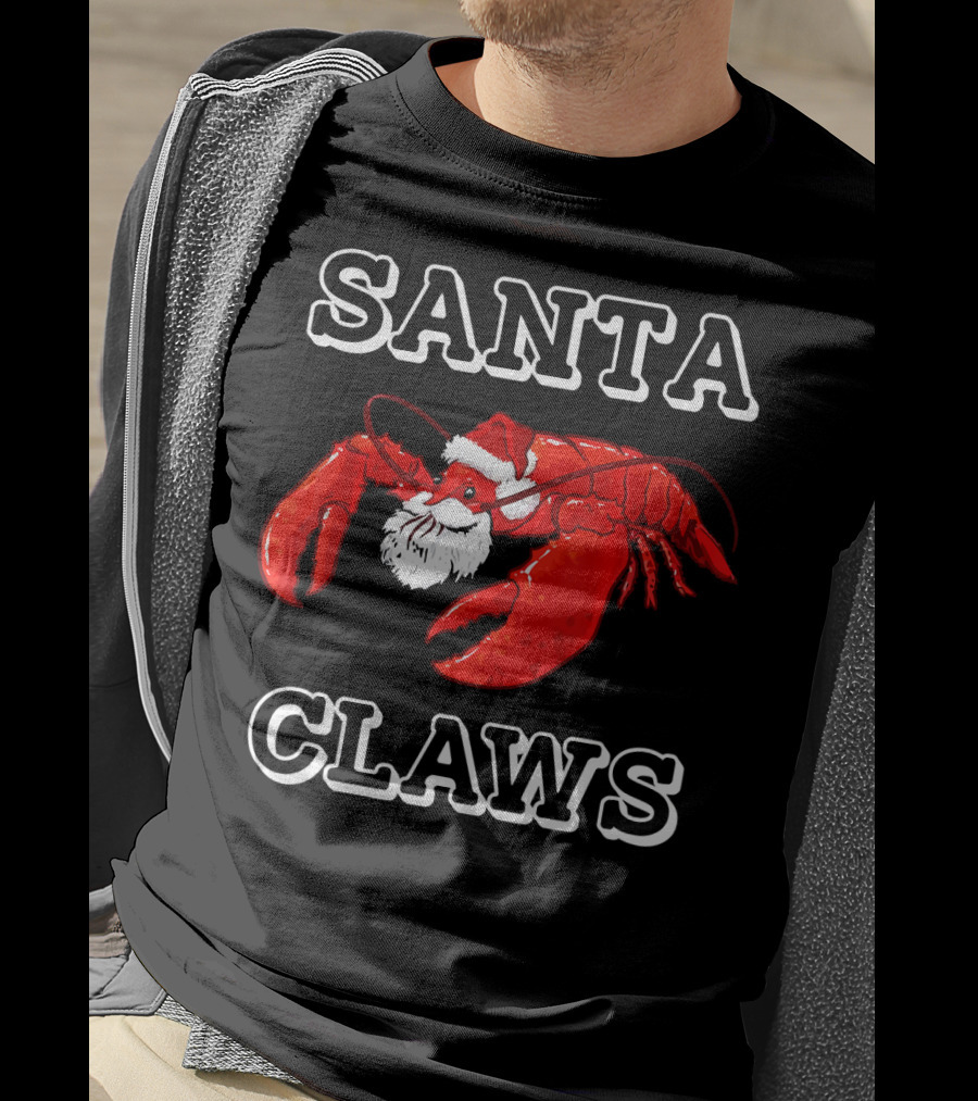 SANTA CLAWS Festive Lobster Santa Hat Christmas Humor T-Shirt
