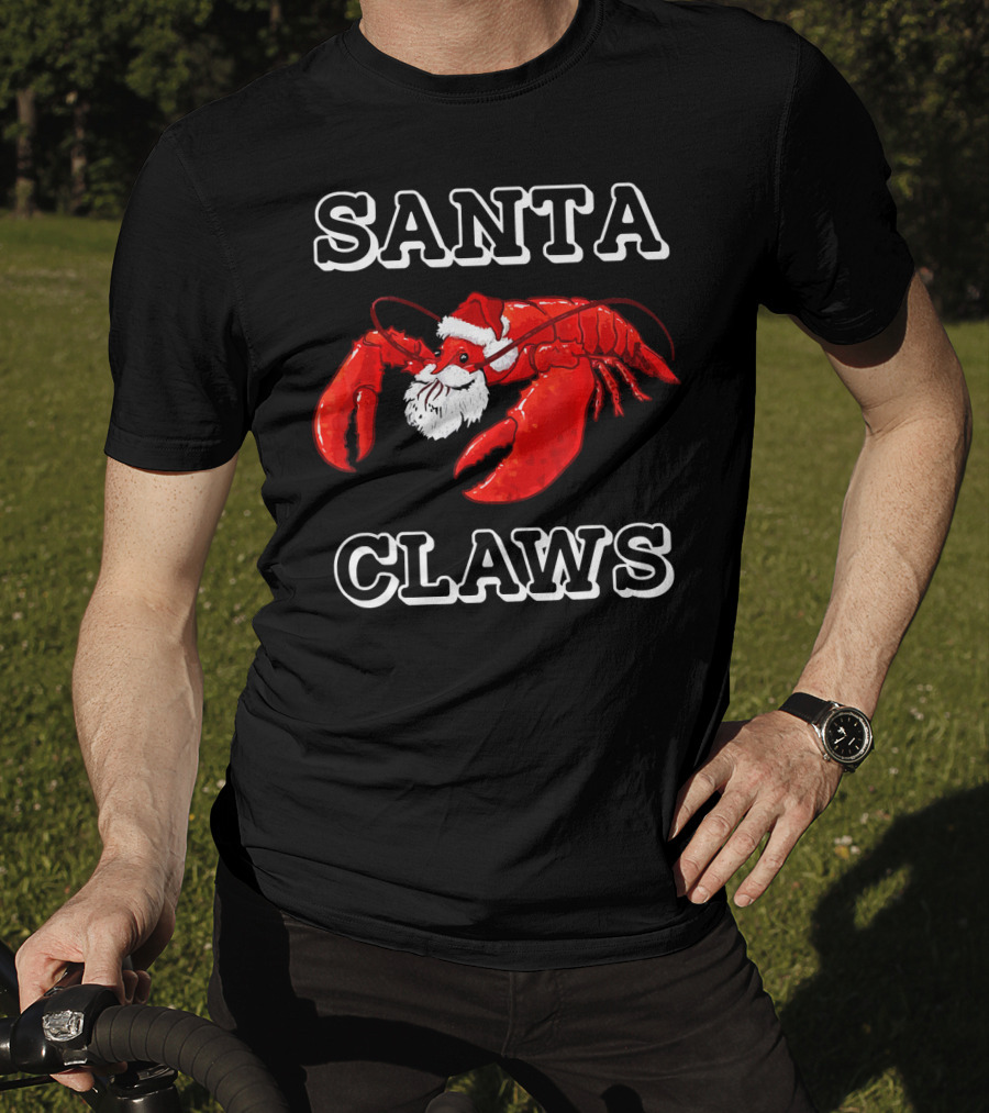 SANTA CLAWS Festive Lobster Santa Hat Christmas Humor T-Shirt