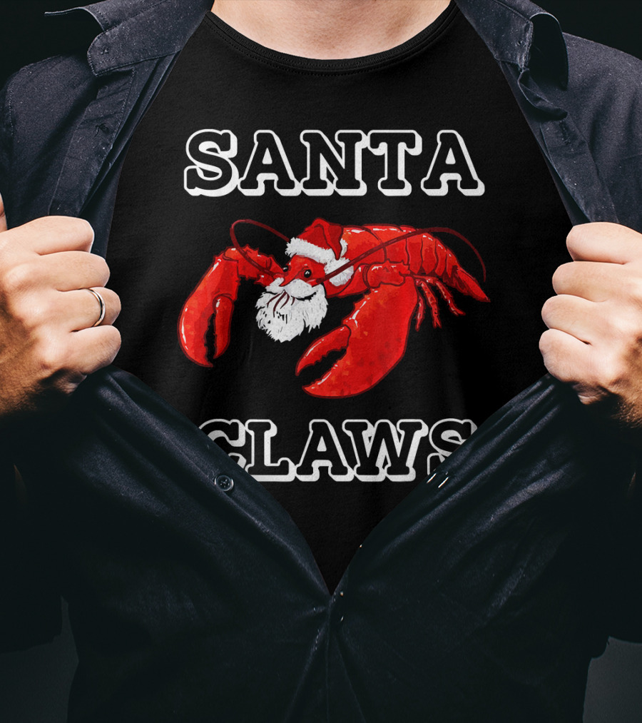 SANTA CLAWS Festive Lobster Santa Hat Christmas Humor T-Shirt