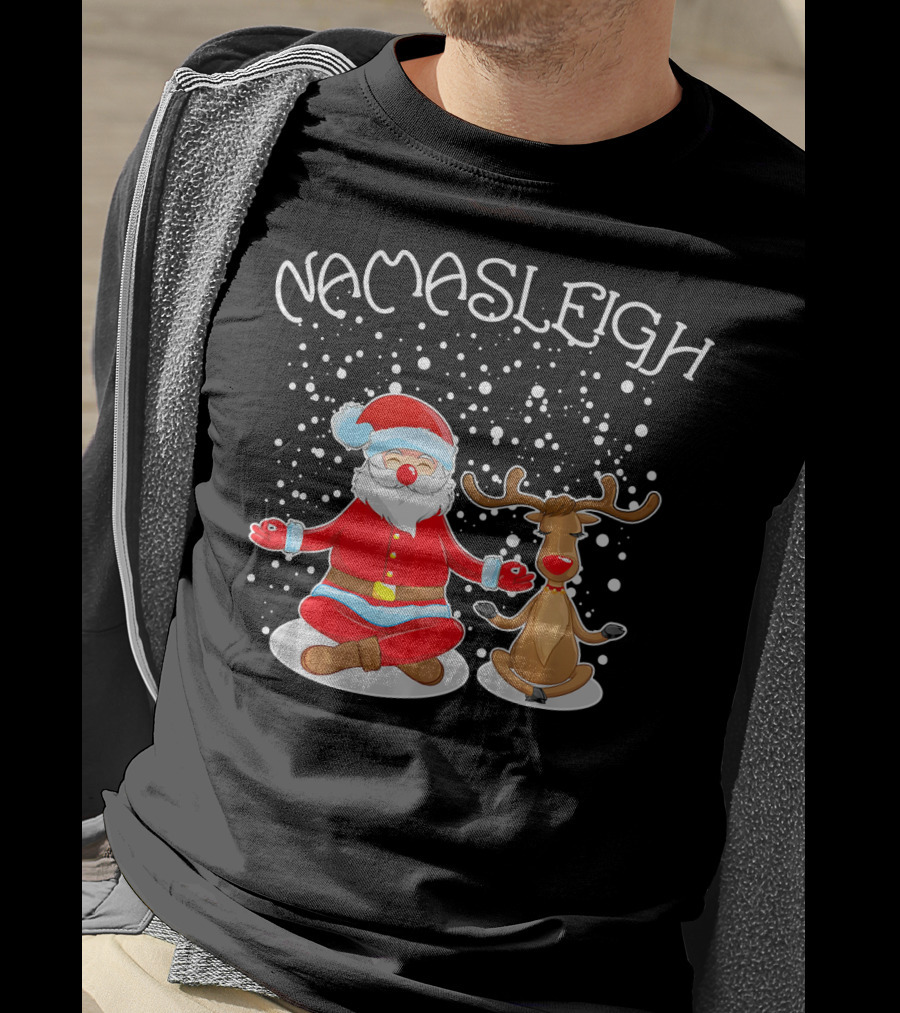 NamaSleigh Meditating Santa Rudolph Snowflakes T-Shirt