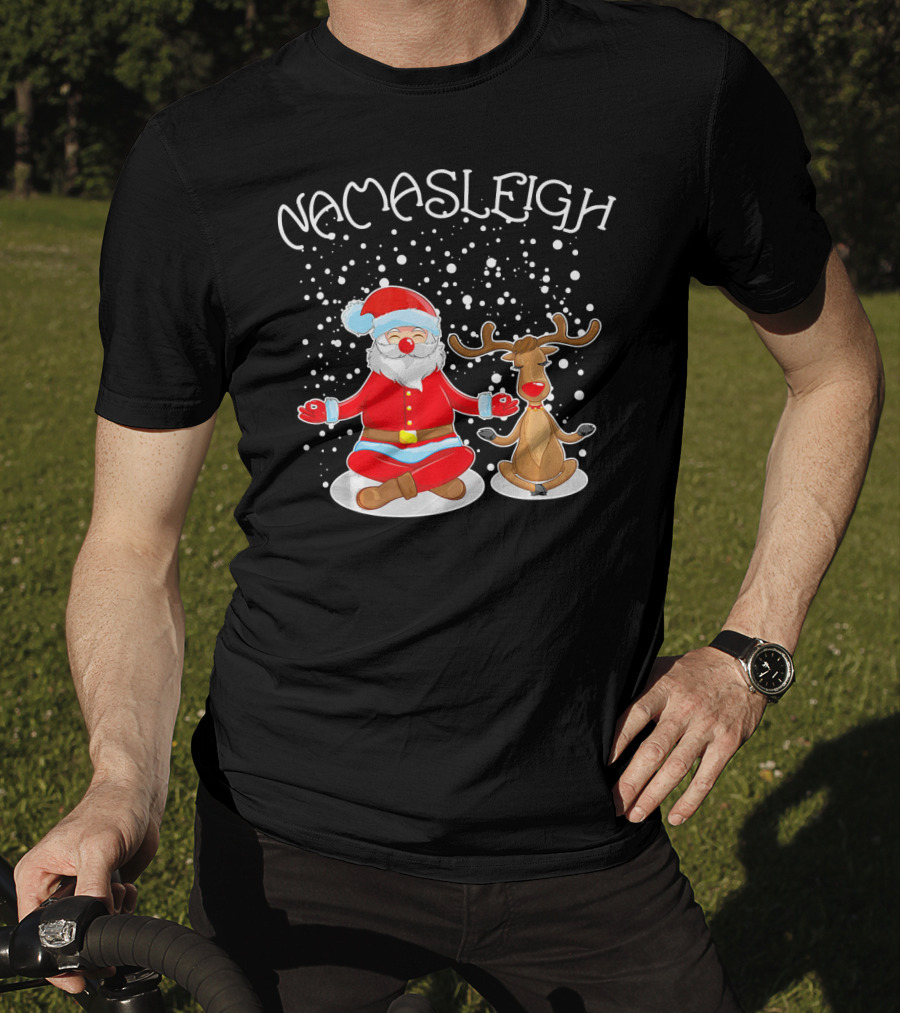 NamaSleigh Meditating Santa Rudolph Snowflakes T-Shirt