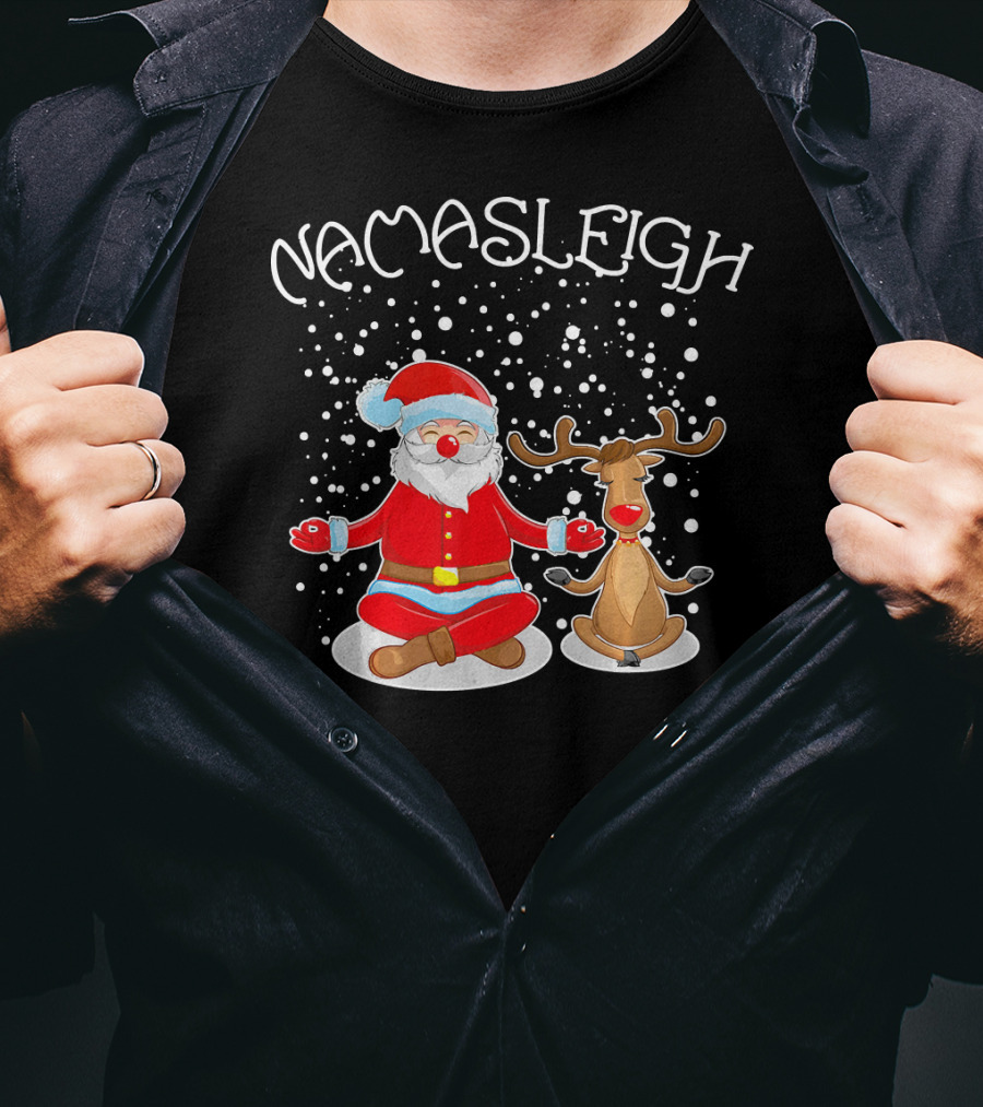 NamaSleigh Meditating Santa Rudolph Snowflakes T-Shirt