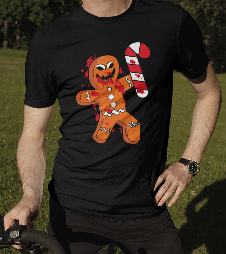 Christmas Horror Scary Gingerbread With Bloody Candy Cane T-Shirt