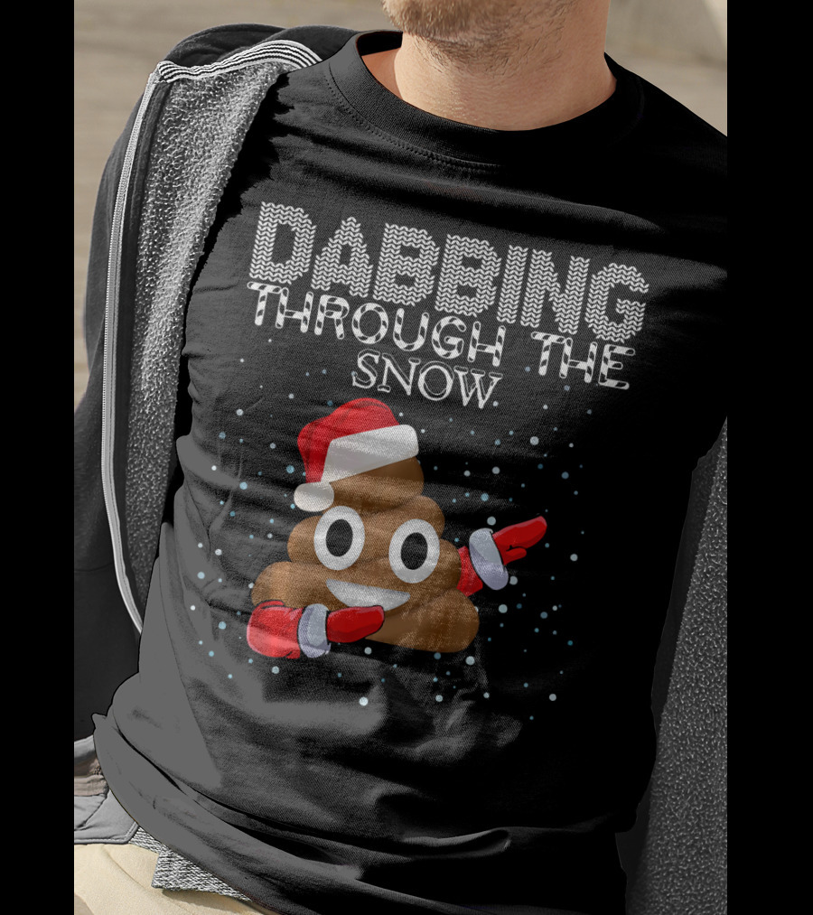 Dabbing Through The Snow Christmas Emoji Poop Santa Hat T-Shirt