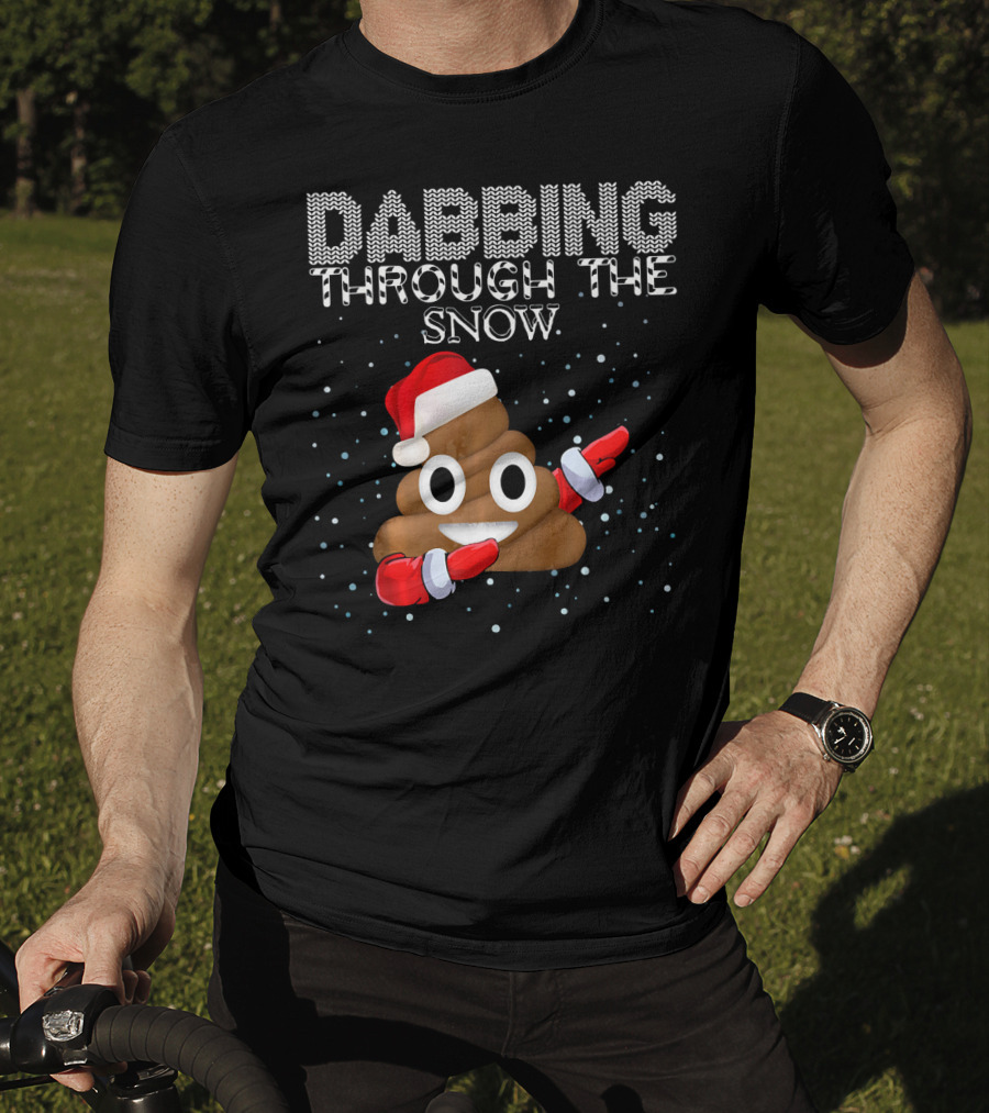 Dabbing Through The Snow Christmas Emoji Poop Santa Hat T-Shirt