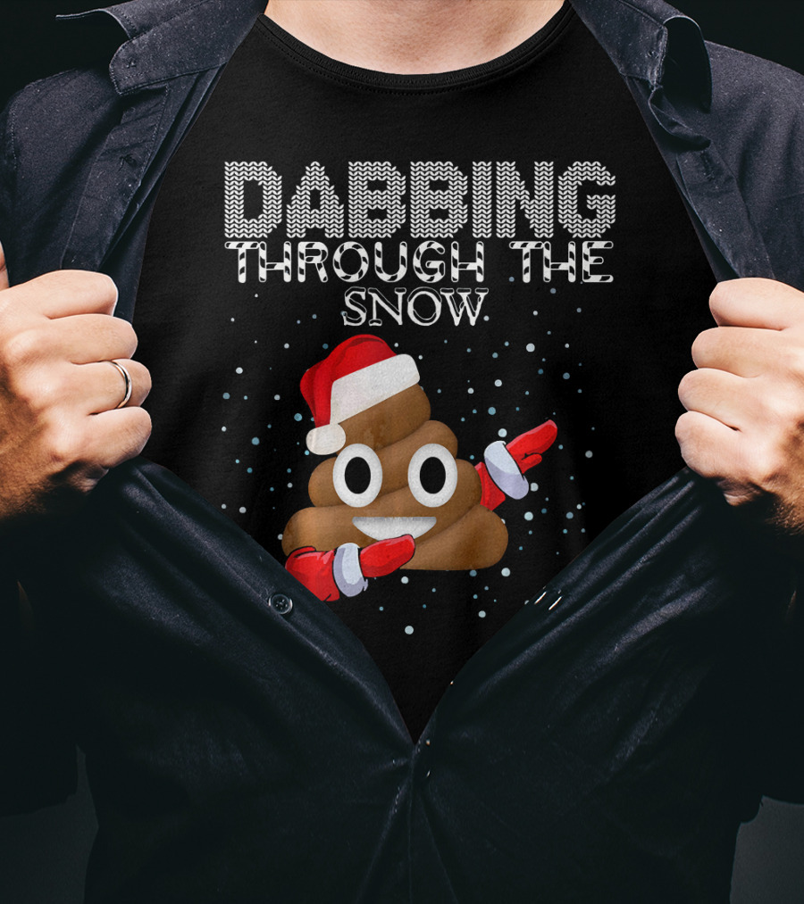 Dabbing Through The Snow Christmas Emoji Poop Santa Hat T-Shirt