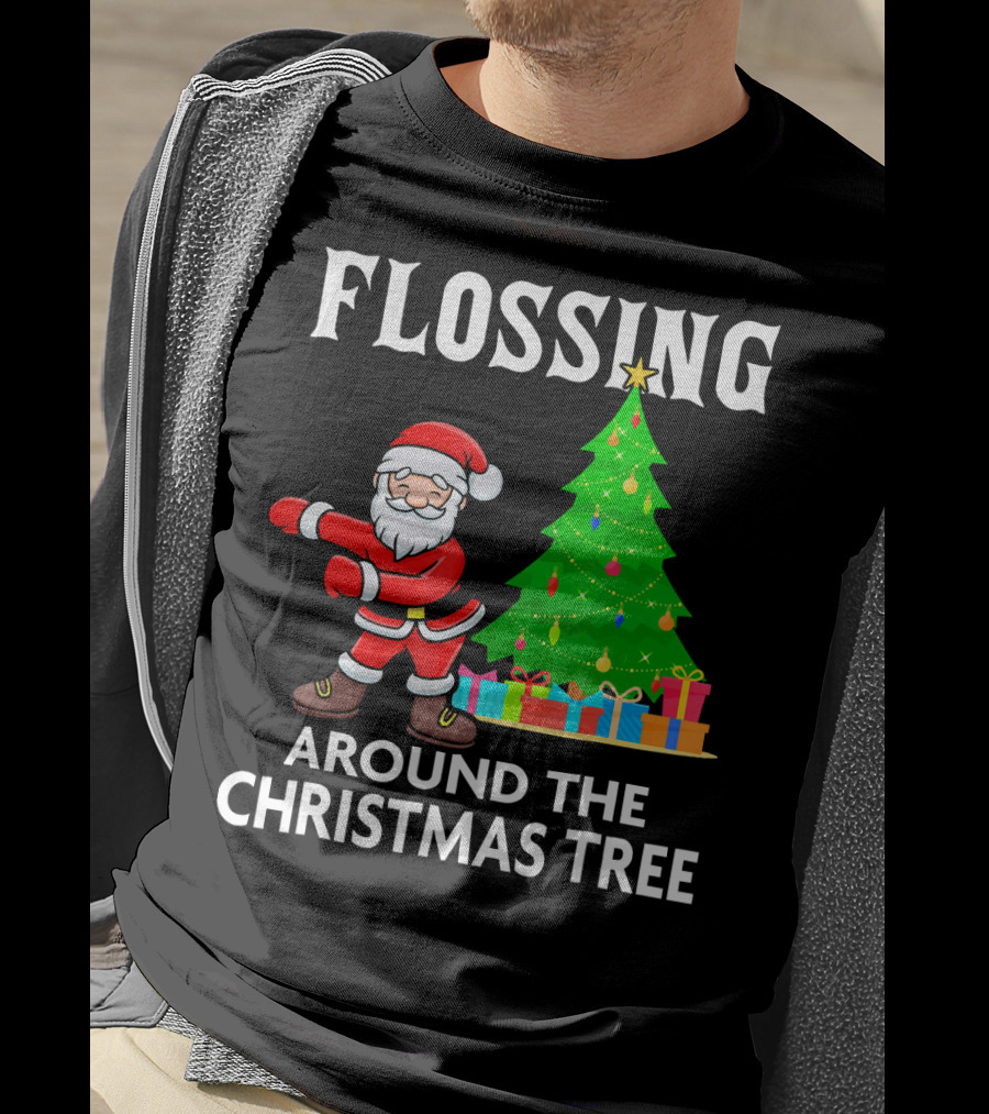 Flossing Santa Dancing Around The Christmas Tree With Presents T-Shirt