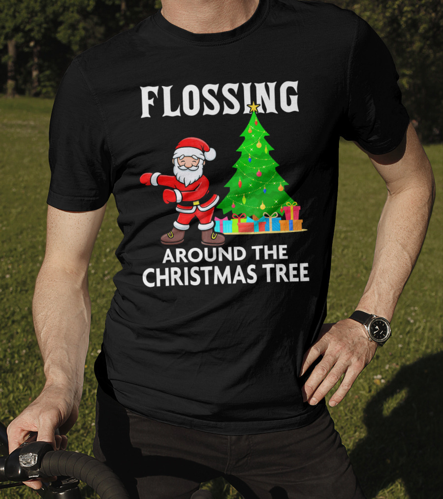 Flossing Santa Dancing Around The Christmas Tree With Presents T-Shirt