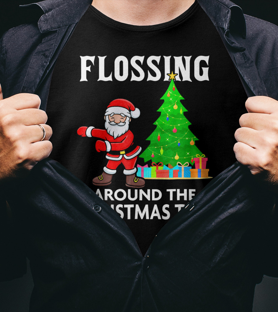 Flossing Santa Dancing Around The Christmas Tree With Presents T-Shirt