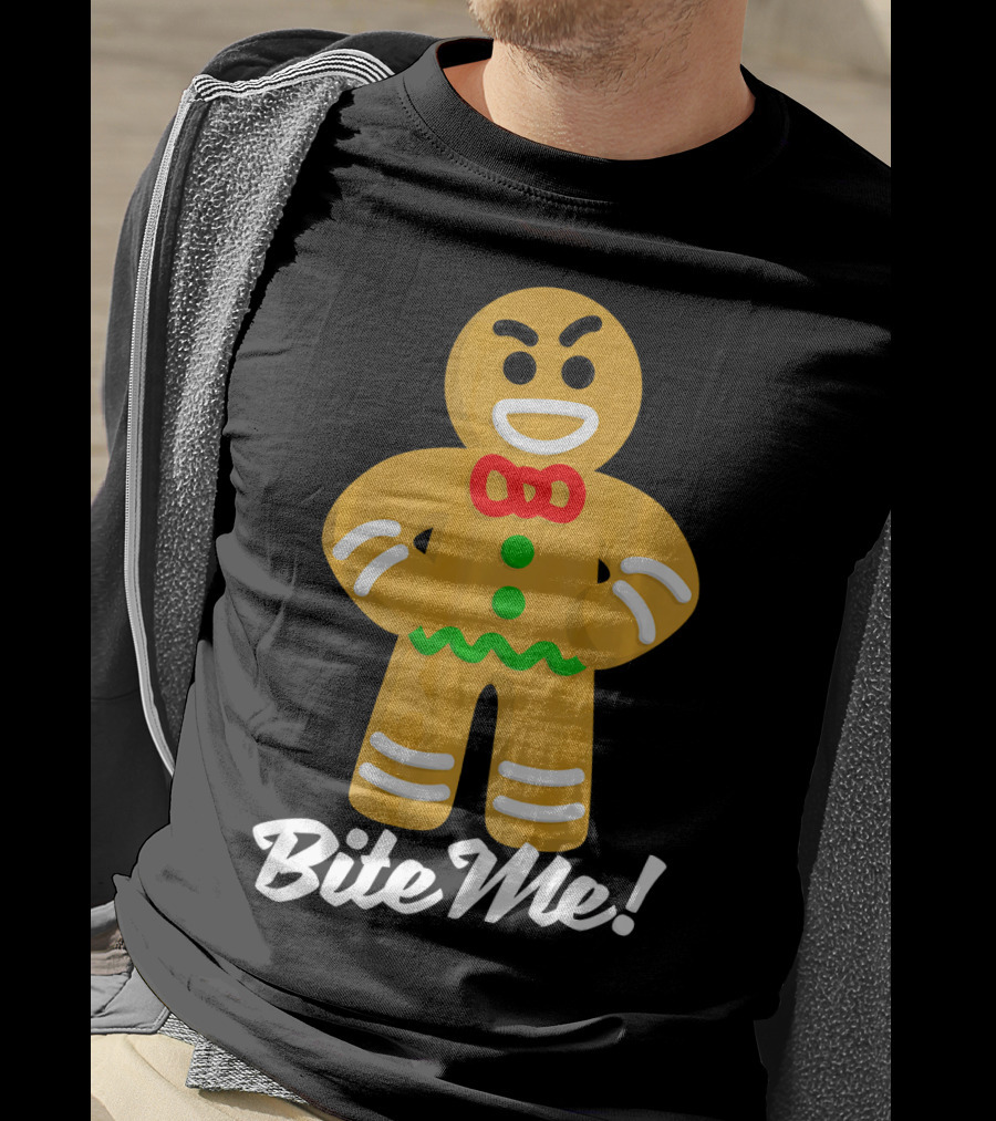 Funny Christmas Gingerbread Man Bite Me T-Shirt