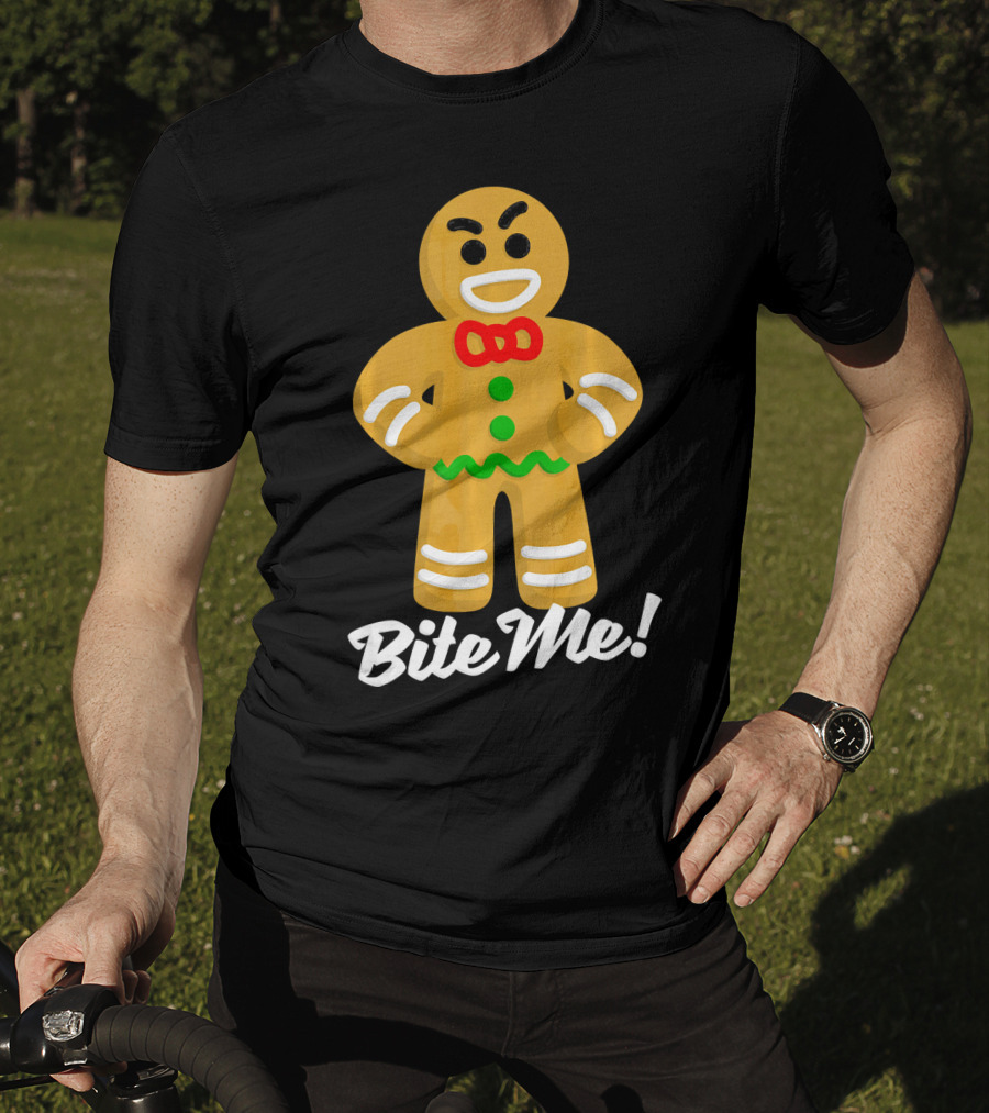 Funny Christmas Gingerbread Man Bite Me T-Shirt