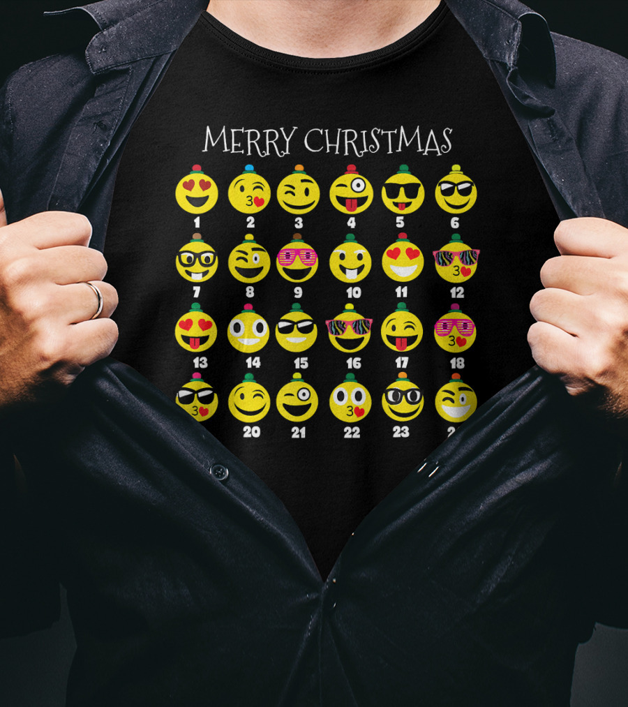 Merry Christmas Emoji Advent Calendar Countdown T-Shirt