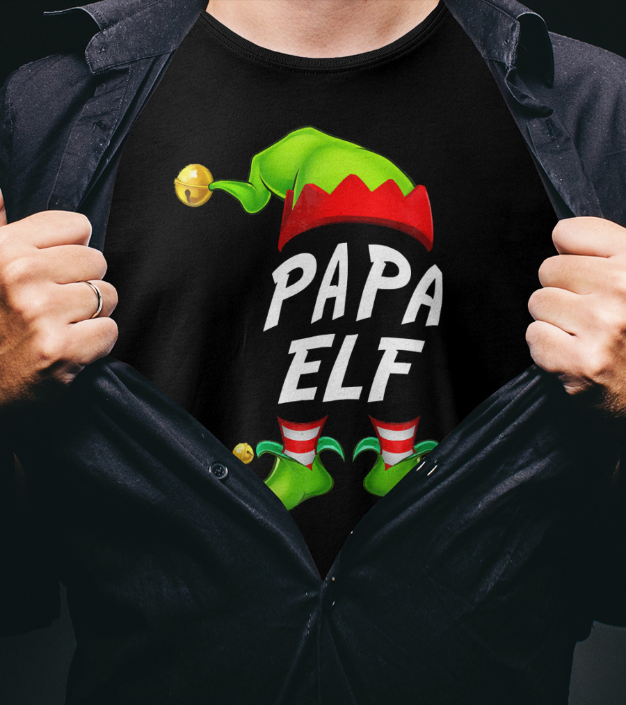 Christmas Papa Elf Green Hat And Shoes Funny Holiday Edition T-Shirt