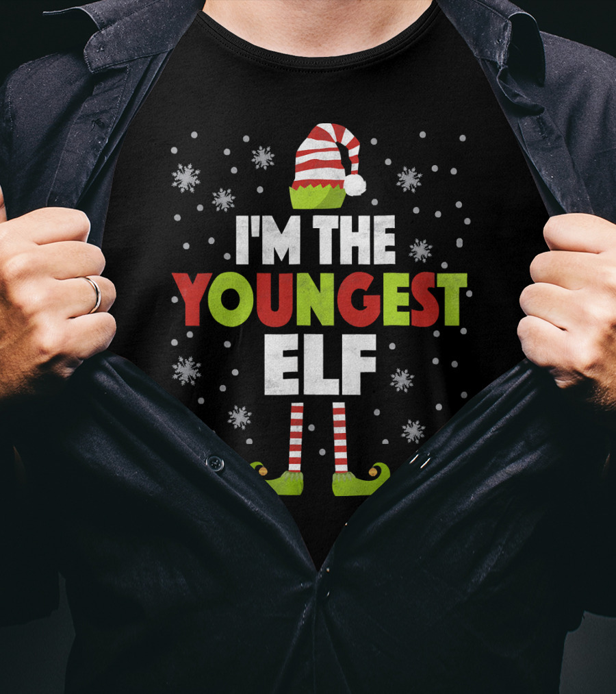 I'm The Youngest Elf Christmas Snow Hat And Shoes T-Shirt