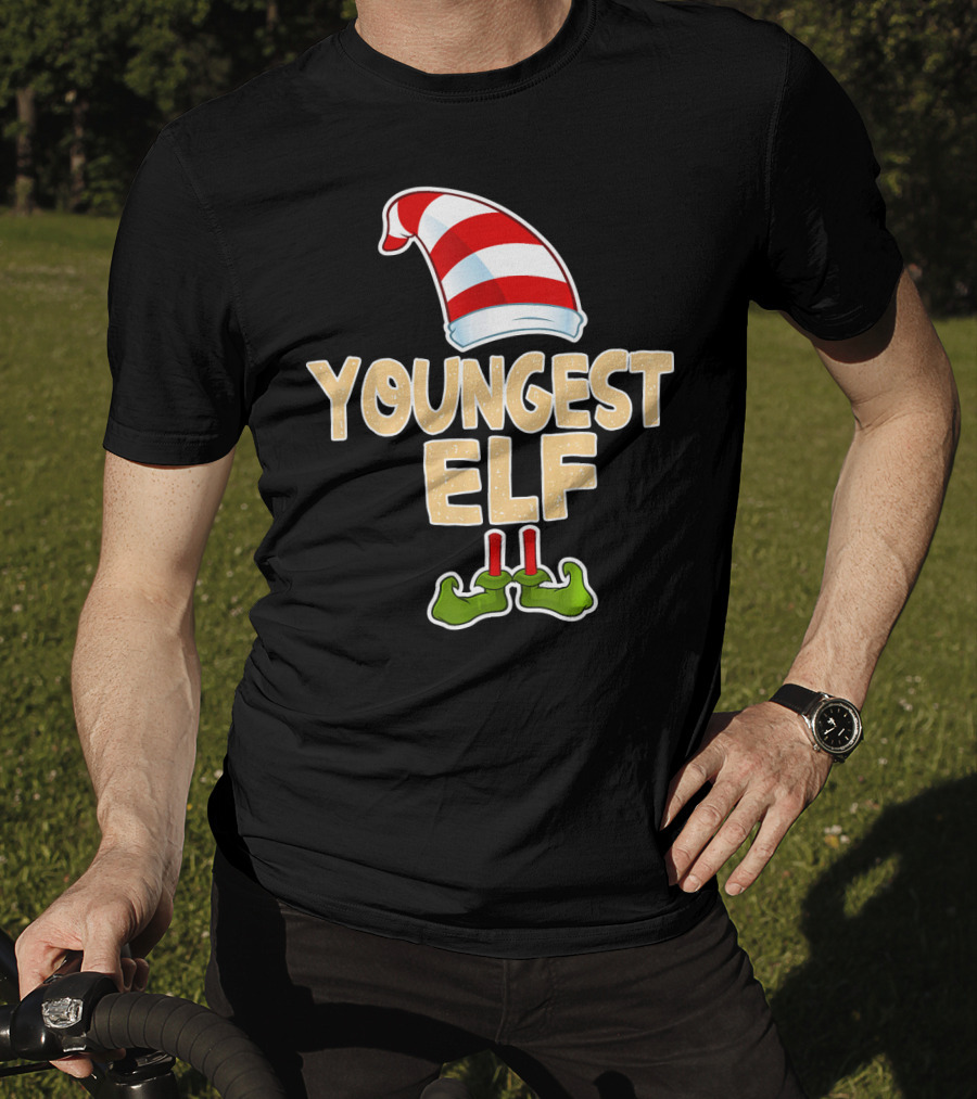 Youngest Elf Hat And Shoes Holiday Humor T-Shirt