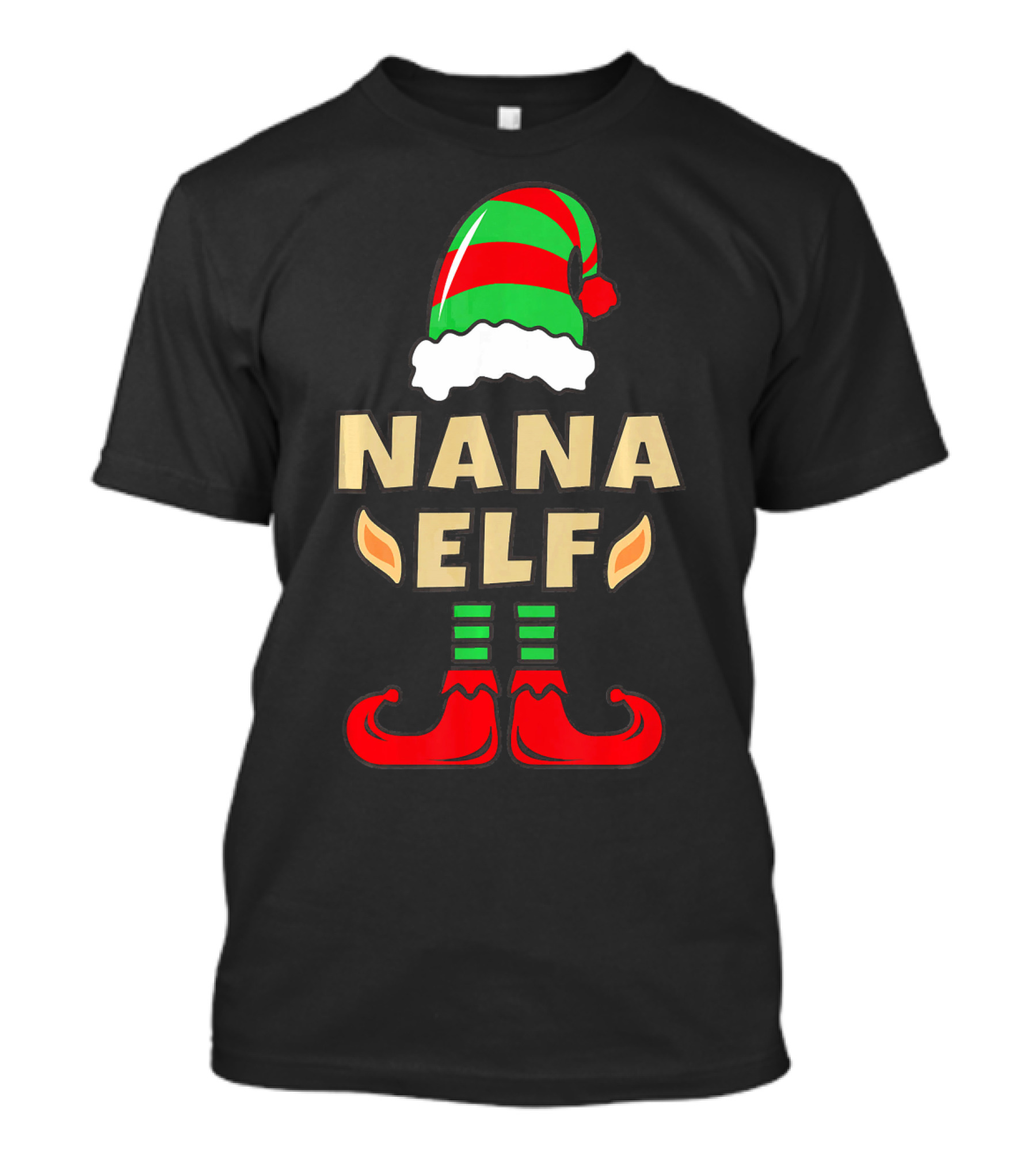 Nana Elf Christmas Hat Striped Shoes T-Shirt