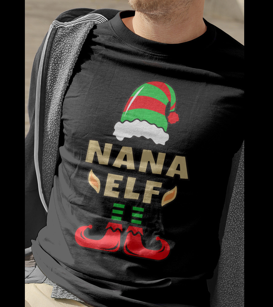 Nana Elf Christmas Hat Striped Shoes T-Shirt
