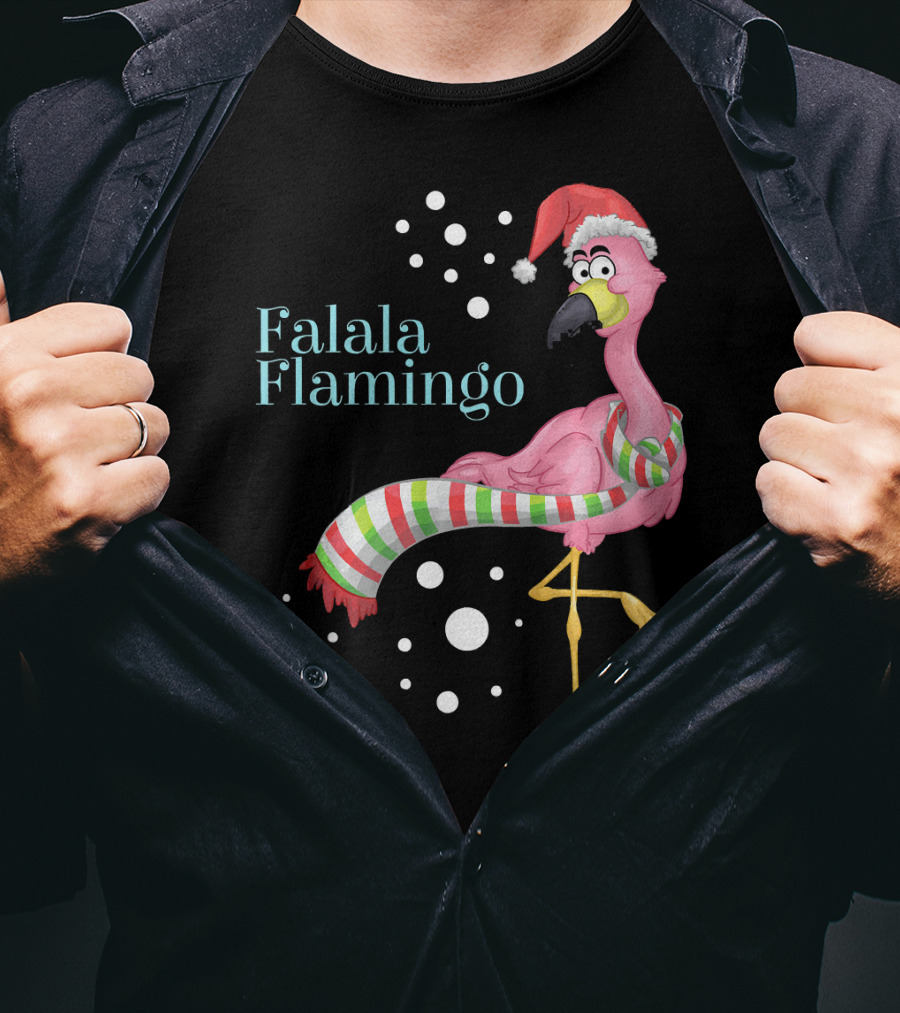 Falala Flamingo Santa Hat Christmas Holiday T-Shirt