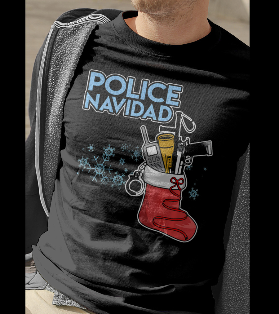 Police Navidad Christmas Stocking With Law Enforcement Gear T-Shirt